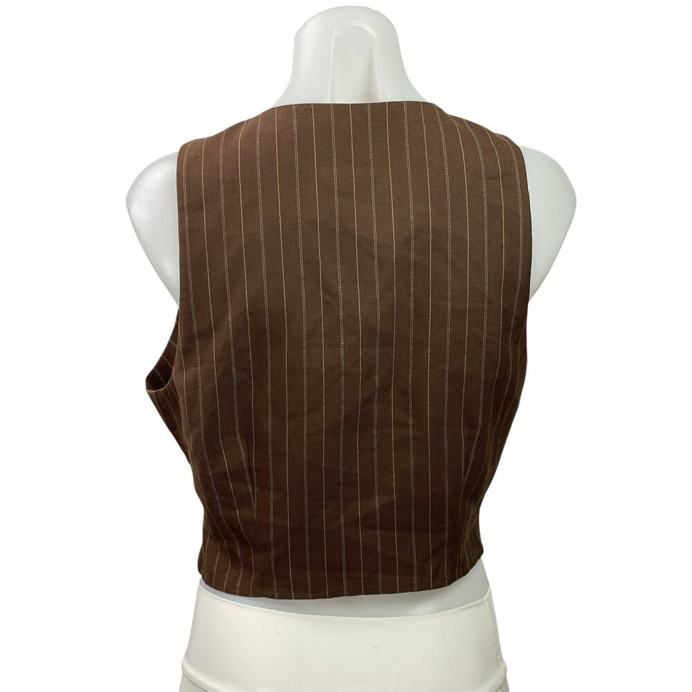 Reformation Women's Brown Sleeveless Pinstriped V-neck Crop Sweater Vest Top 8 - Picture 3 of 4